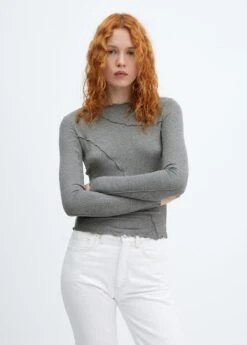 T-shirt Maille Côtelée Coutures Décoratives