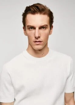 T-shirt 100 % Coton Structuré Côtelé -Tenues Basiques 57010738 01 D1