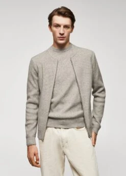 Cardigan Maille Côtelée Laine Mélangée