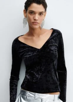 T-shirt Velours Col V 11 T-shirt Velours Col V -Tenues Basiques 57019117 52 D1