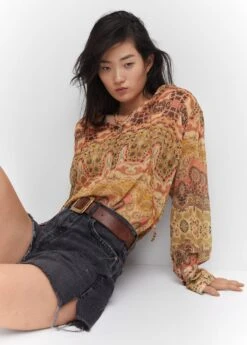 Blouse Imprimée Fermeture Nœud -Tenues Basiques 57023822 15 D2