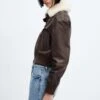Bomber Cuir Col Imitation Mouton Retourné