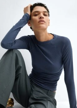 T-shirt Côtelé Manches Longues -Tenues Basiques 57037755 59 D2