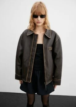 Veste Cuir Effet Usé Oversize
