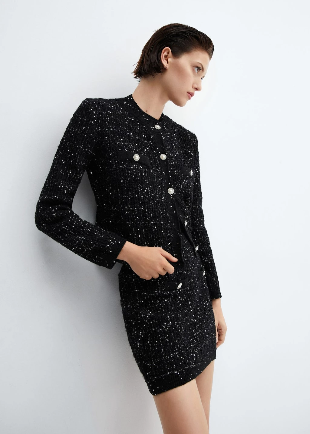 Cardigan Tweed Bouton Bijou 3 Cardigan Tweed Bouton Bijou