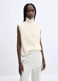 Gilet Maille Côtelée Col Roulé