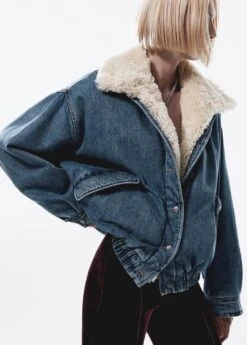 Veste Bomber En Jean Imitation Mouton Retourné
