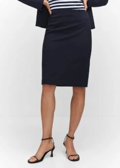 Jupe Crayon Fendue Maille Point De Rome