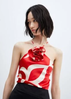 Top Satiné Imprimé Fleur Décorative -Tenues Basiques 57073821 70 D1