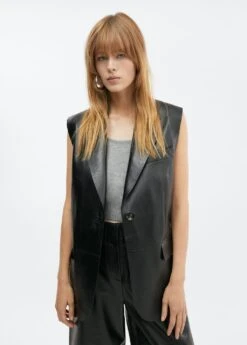 Gilet Long Cuir